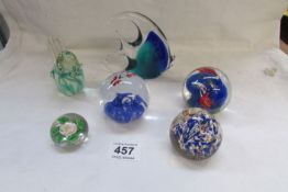 6 glass paperweights