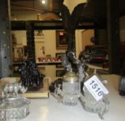 A Victorian 'Stag' centrepiece, a stag cruet a/f, trinket box and dog paperweight