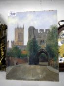 An oil painting of Old Pottergate, Lincoln, A E White