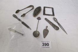 A mixed lot of silver including bookmark, nail buffer etc