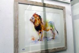 A large watercolour study of a lion by Rachel Lockwood