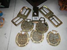 2 GWR Cardiff buckles, 5 London Harness horse parade brasses etc