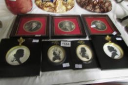 4 framed silhouettes and 3 miniature portrait pictures