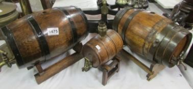 2 oak wine barrels and an oak barrel table lamp