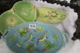 A German dish decorated with birds, A Carlton ware dish and a Royal Winton dish