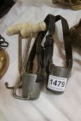 2 ivory handled boot hooks and 2 other items