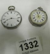 2 ladies silver fob watches