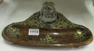 A walnut and brass inkstand