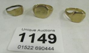 2 9ct gold signet rings and one other