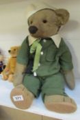 A large Chad Valley vintage mohair teddy bear in uniform, a/f