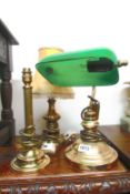 2 brass table lamps and a desk lamp