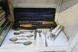 A cased carving set and other flat ware