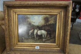 A gilt framed horse scene