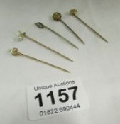 5 Victorian gold stick pins