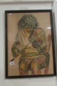 A drawing of a violinist by G Malone (45 x62cm)