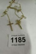 2 9ct gold crosses on chains (7gms)