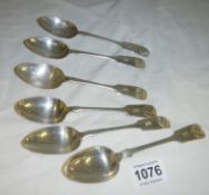 6 Victorian silver spoons, 295 gms