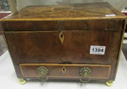 A figured walnut box with drawer (replacement feet)