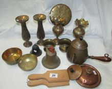 A mixed lot of brass vases, bowls, gong etc