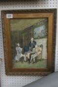 A watercolour 'The Chess Game' signed J Barker