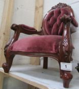 A mahogany framed doll's/child's chair