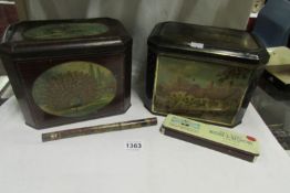 2 old biscuit tins and 2 other tins
