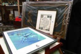 6 Aeronautical prints, a map and one other picture