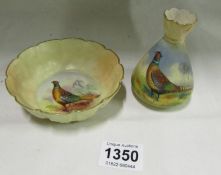 A Worcester pheasant vase and dish