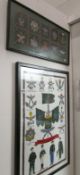 A framed print of Ghurka regimental badges and a framed regimental tea towel