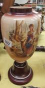 Victorian glass vase handpainted with girl with deer scene