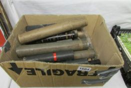 A box of old thermometers, test tubes etc