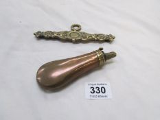 A small powder flask and a brass 'hanger'