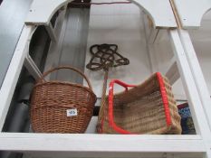 2 wicker baskets and a carpet sweeper