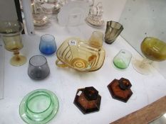 A quantity of coloured glass including Deco
