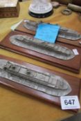 3 LE pewter ship models, Queen Elizabeth, QE2 & Queen Mary
