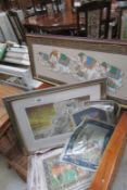 A quantity of Indian silk pictures and elephant & tiger pictures