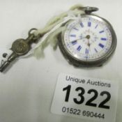 A ladies silver fob watch