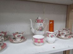 A Royal Albert 'Lady Carlyle' coffee set and a Whitefriars vase (vase a/f)