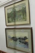 An oil on board 'Lake Scene' signed Templeton and a LE print 'Boats on Ullswater' by Guisseppe