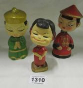 3 Chinese papier mache' nodding figures
