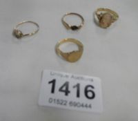 4 9ct gold rings, a/f