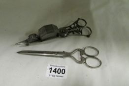 A Victorian 'Harley' wick trimmer and pair of fish tail scissors