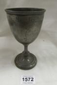 A military pewter goblet incribed 2nd MRV won by Private Hardman, 1868, Malta Regiment?