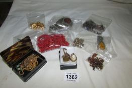 A mixed lot of costume jewellery inc silver cameo, coral necklace etc