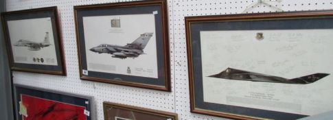 3 prints of military jets with facsimile signatures