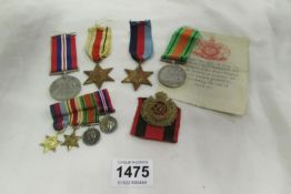 4 WW2 medals with matching miniatures (War, Defence, Africa star, 1939/45 star and Royal Engineers