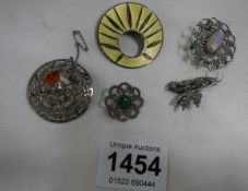 5 silver brooches inc. Scottish and Norwegian 'Oswais' brooch