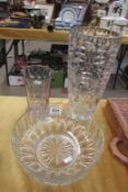 A superb cut glass bowl and a deco glass vase