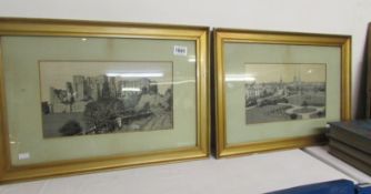 2 woven silk pictures, Kenilworth Castle & Coventry by T Stevens