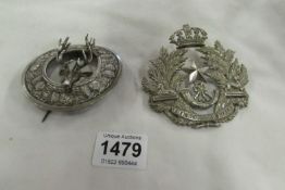 A Scottish military kilt belt brooch and a Scottish Rifles 'Shako'